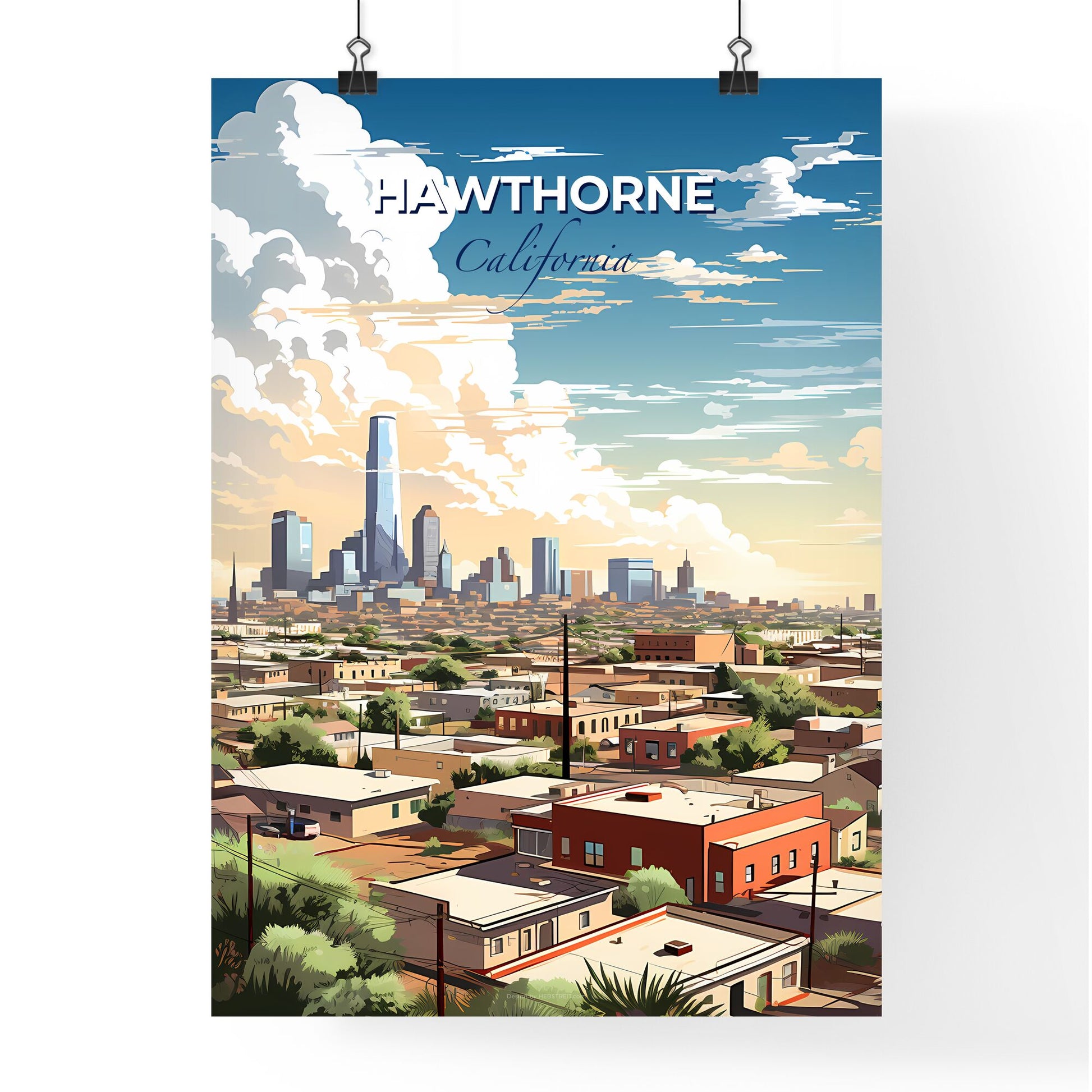 Hawthorne, California, A Poster of a city with a tall tower in the background Default Title