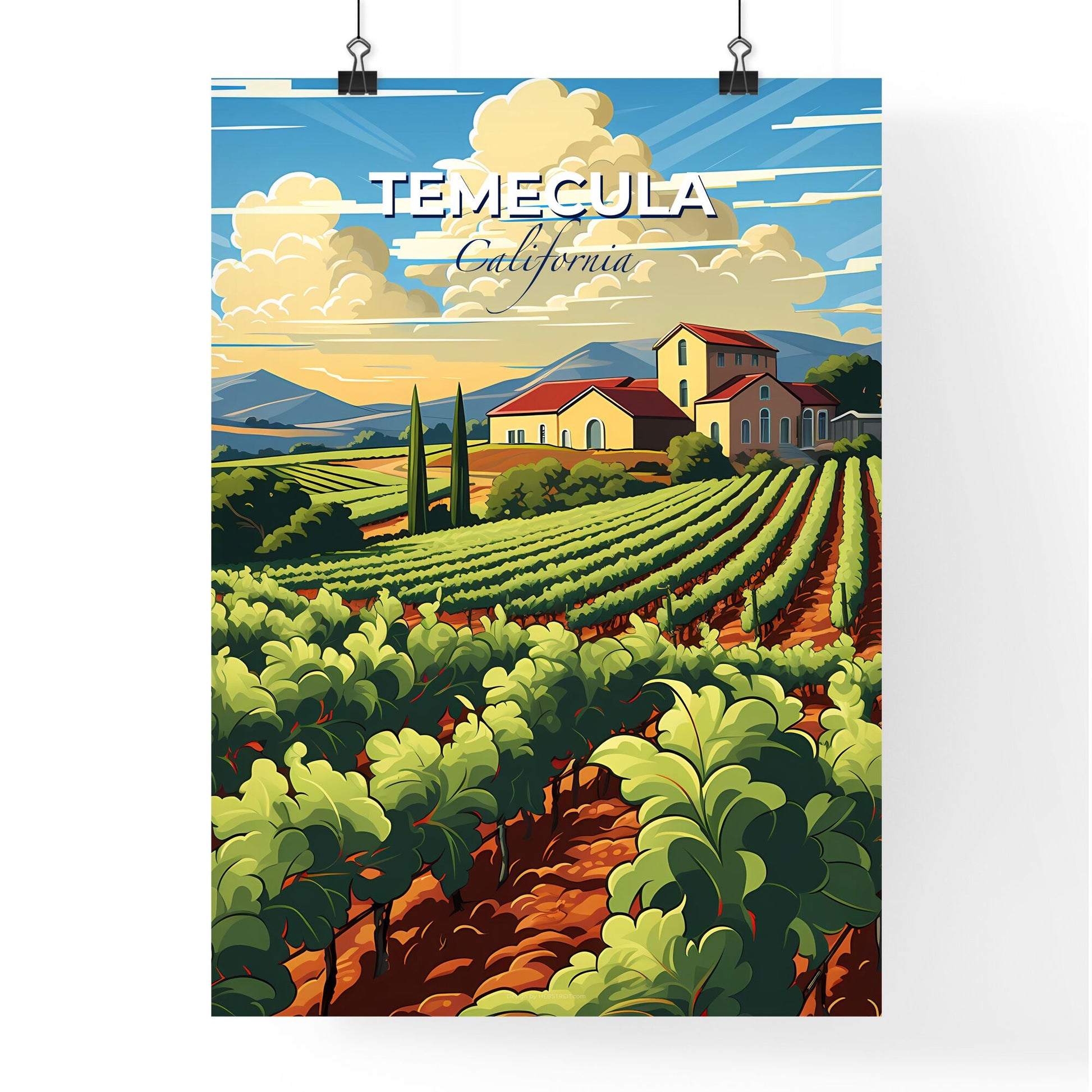 Temecula, California, A Poster of a farm with a house and trees Default Title