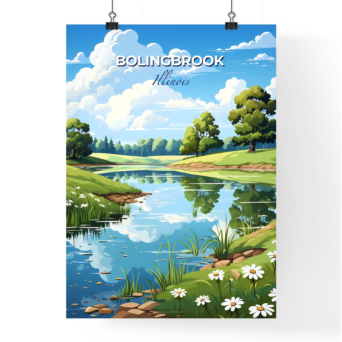 Bolingbrook, Illinois, A Poster of a river with grass and trees Default Title