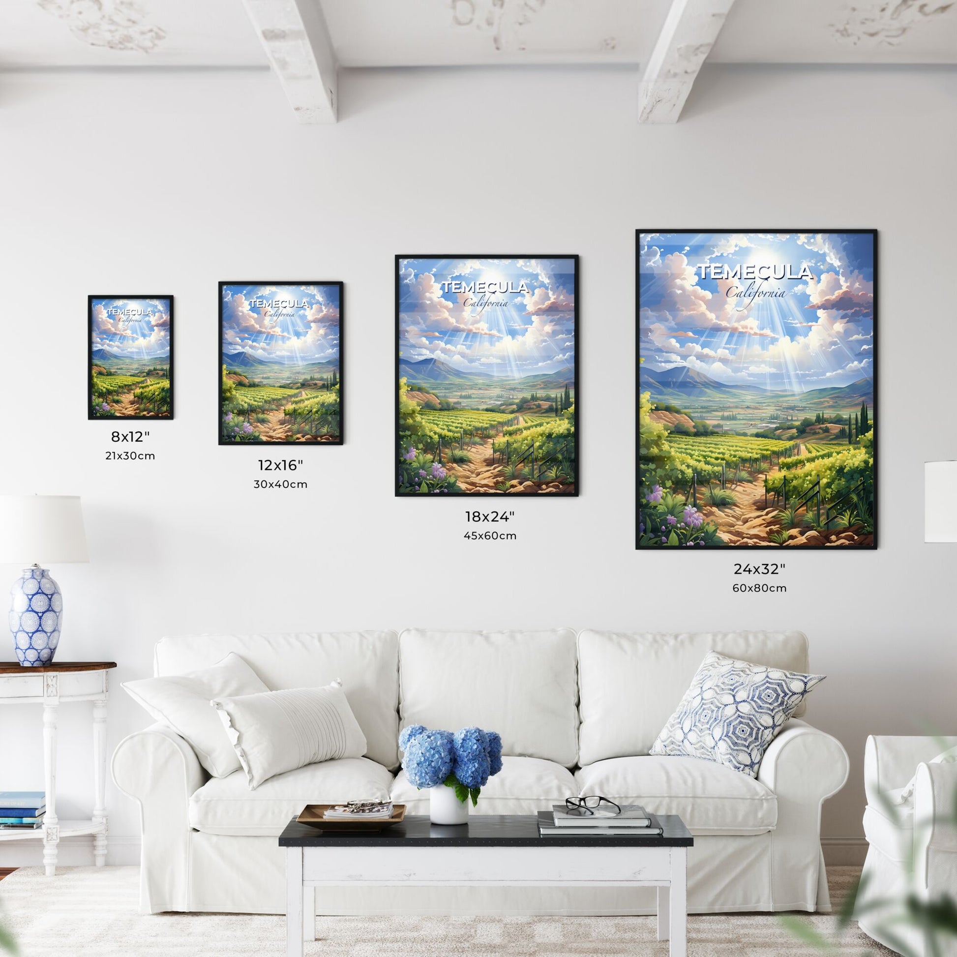 Temecula, California, A Poster of a landscape with a vineyard and mountains Default Title