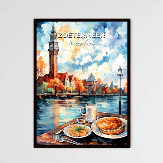 Zoetermeer, Netherlands, A Poster of a painting of a city with a clock tower and a lake Default Title