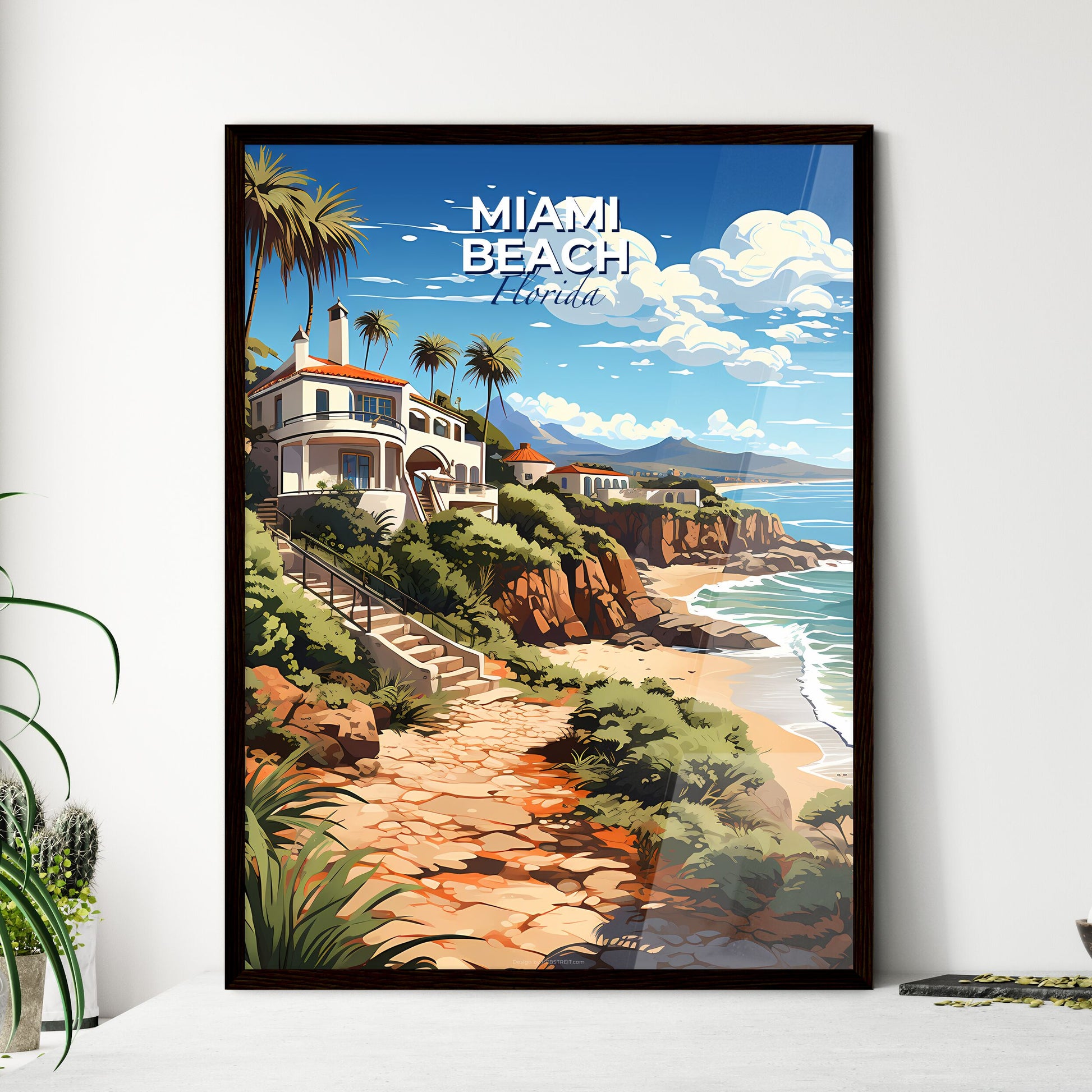 Miami Beach, Florida, A Poster of a house on a cliff by the ocean Default Title