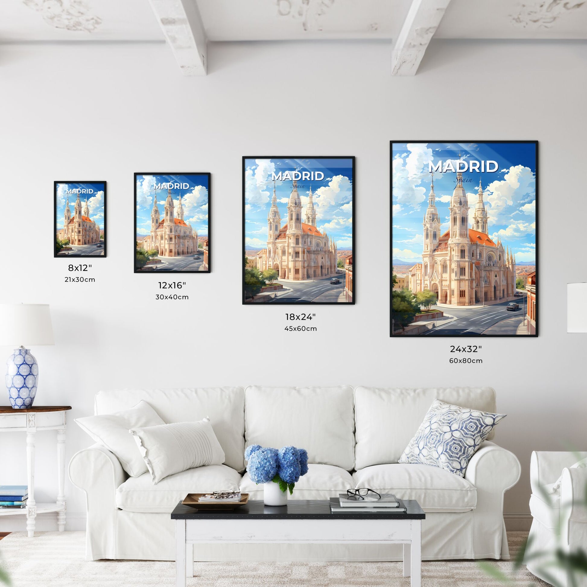 Madrid, Spain, A Poster of a large building with towers and a street in front of it Default Title
