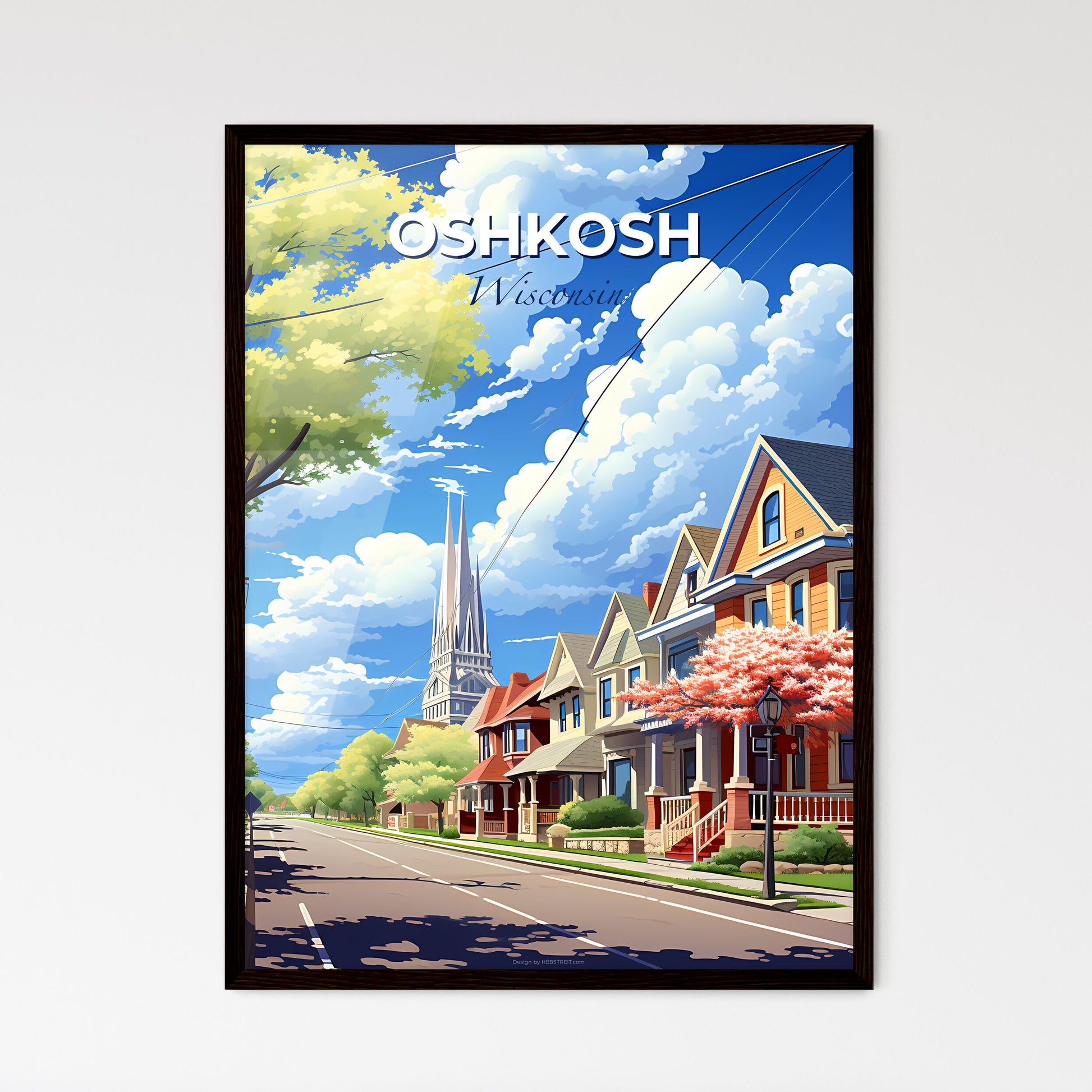 Oshkosh, Wisconsin, A Poster of a street with houses and trees Default Title
