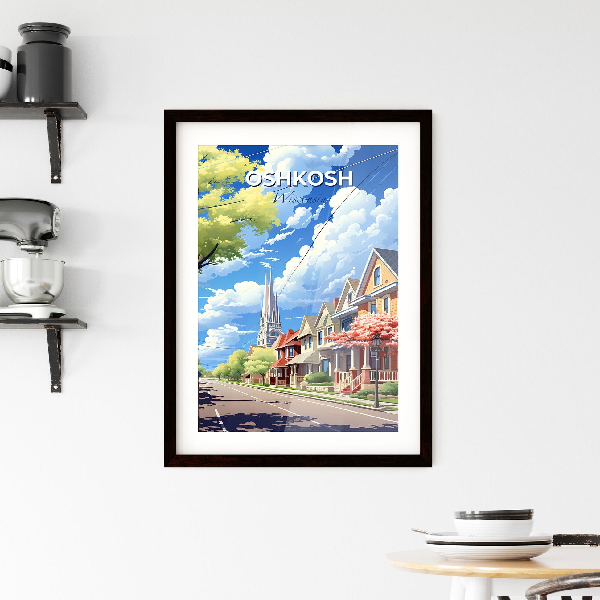 Oshkosh, Wisconsin, A Poster of a street with houses and trees Default Title