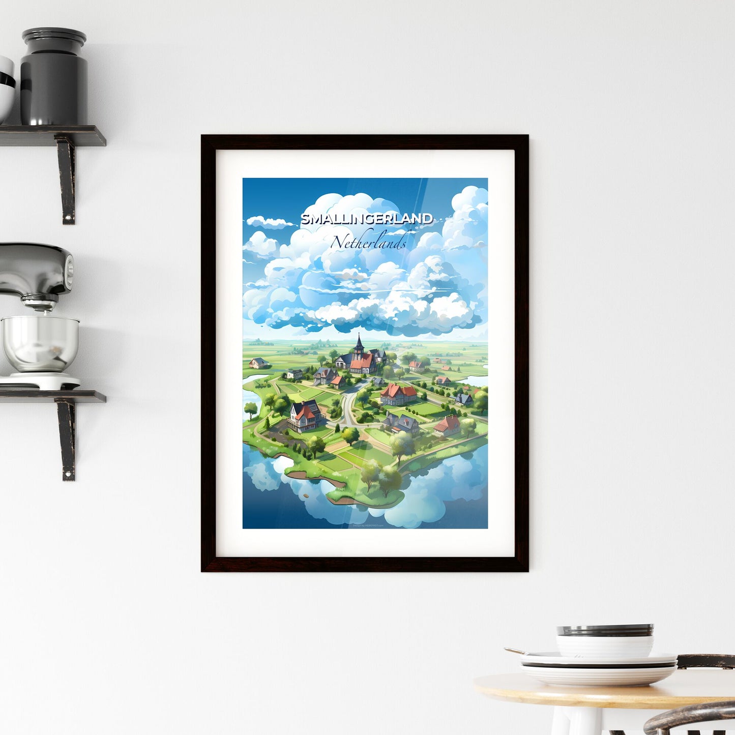 Smallingerland, Netherlands, A Poster of a cartoon of a small island with houses and trees Default Title