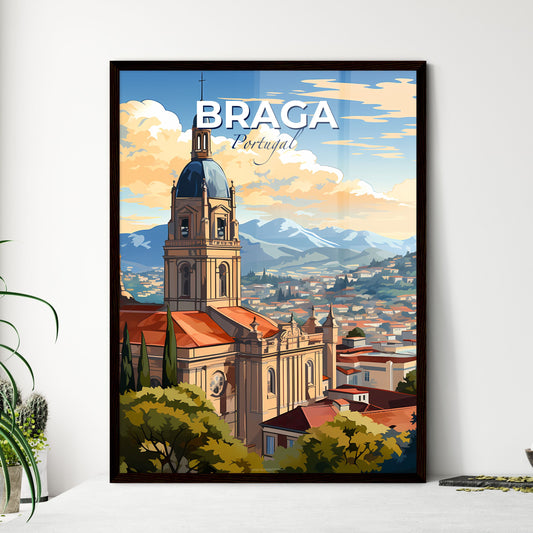 Braga, Portugal, A Poster of a building with a steeple and trees in front of a city Default Title