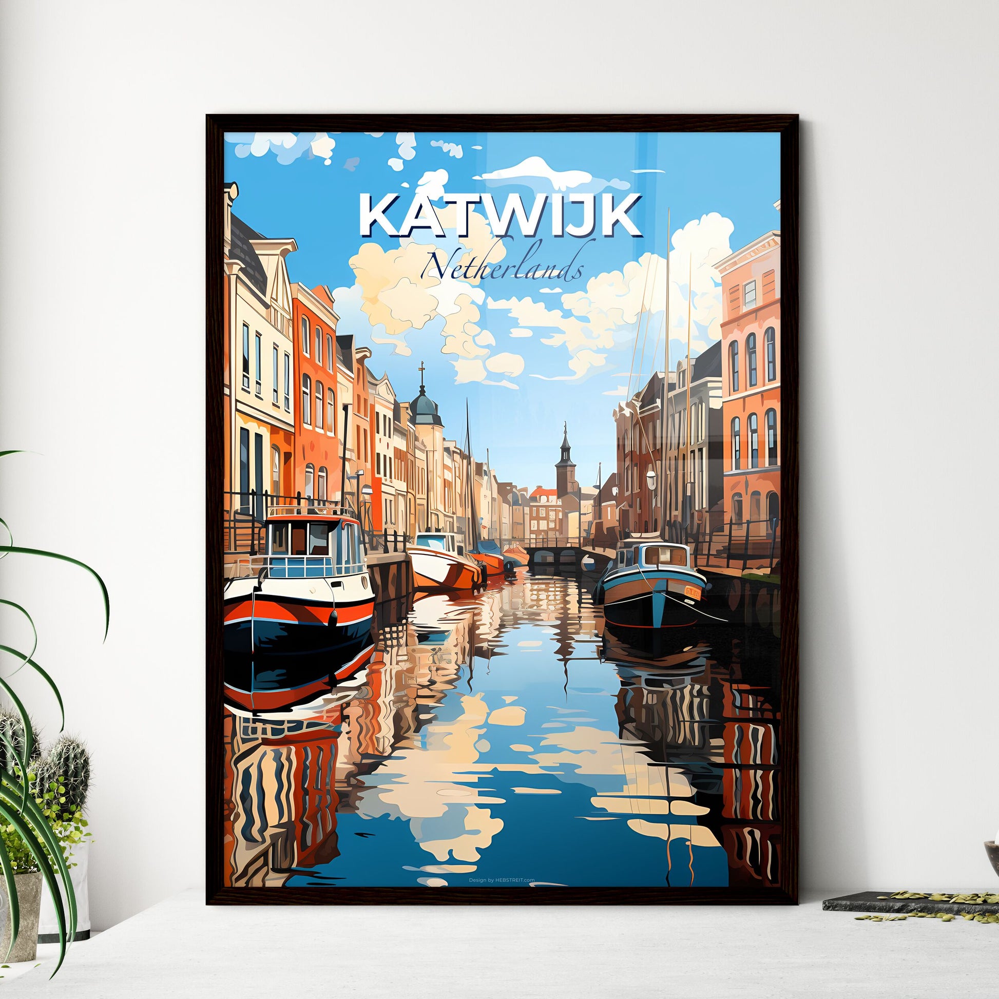 Katwijk, Netherlands, A Poster of boats on a canal in a city Default Title