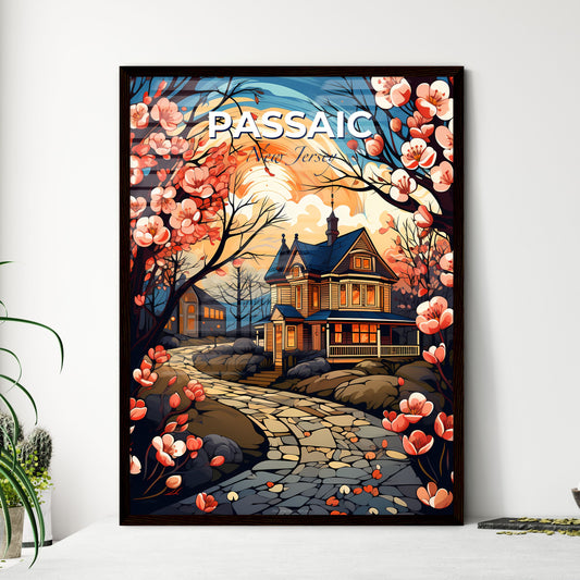 Passaic, New Jersey, A Poster of a house with a stone path and pink flowers Default Title