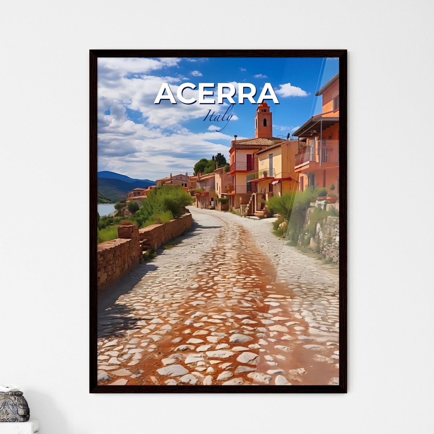 Acerra, Italy, A Poster of a stone road with buildings and trees Default Title