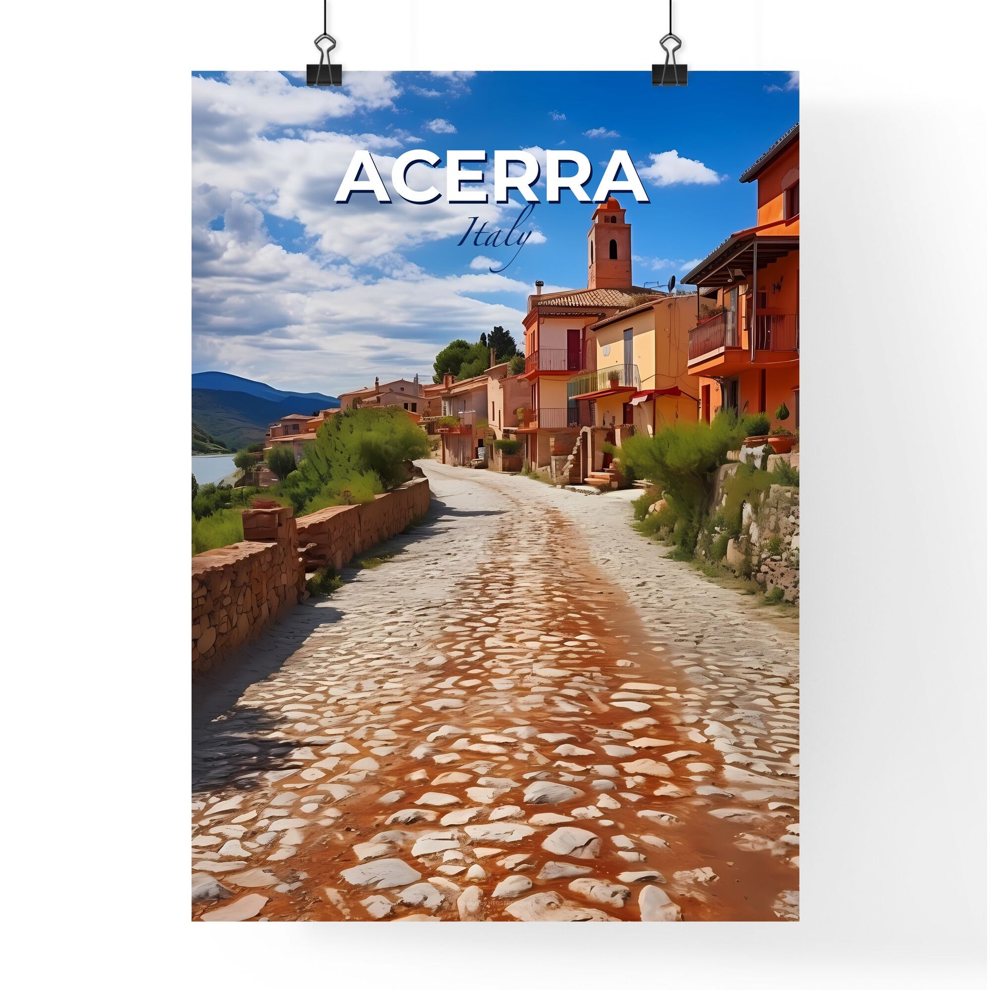 Acerra, Italy, A Poster of a stone road with buildings and trees Default Title