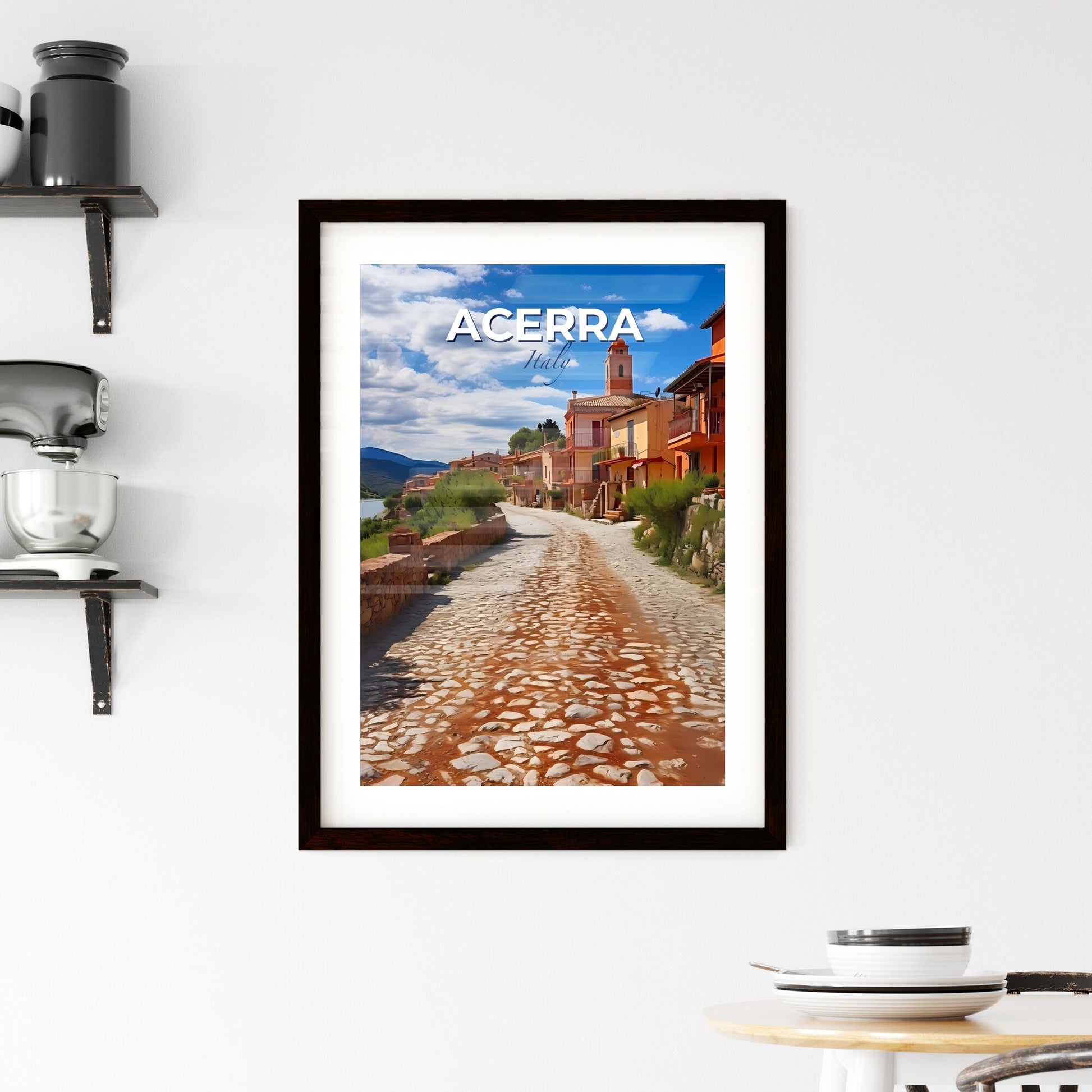 Acerra, Italy, A Poster of a stone road with buildings and trees Default Title