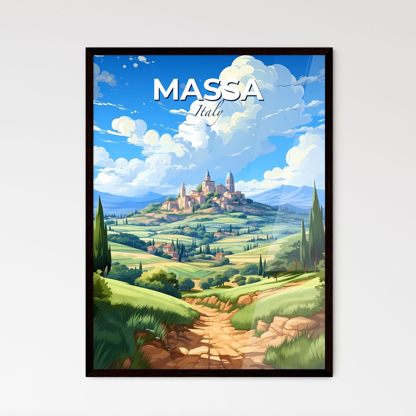 Massa, Italy, A Poster of a landscape with a road and trees and a castle on top Default Title