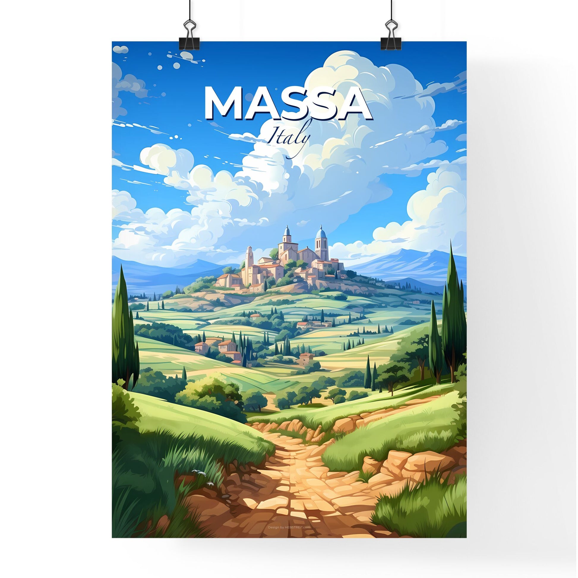 Massa, Italy, A Poster of a landscape with a road and trees and a castle on top Default Title