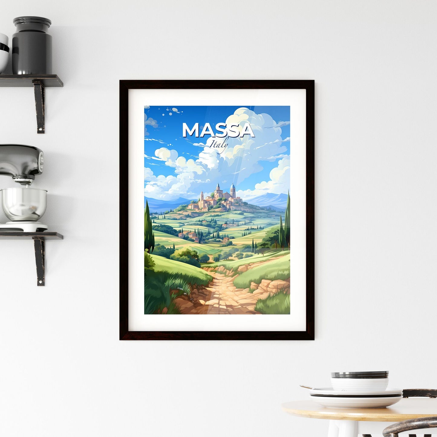 Massa, Italy, A Poster of a landscape with a road and trees and a castle on top Default Title