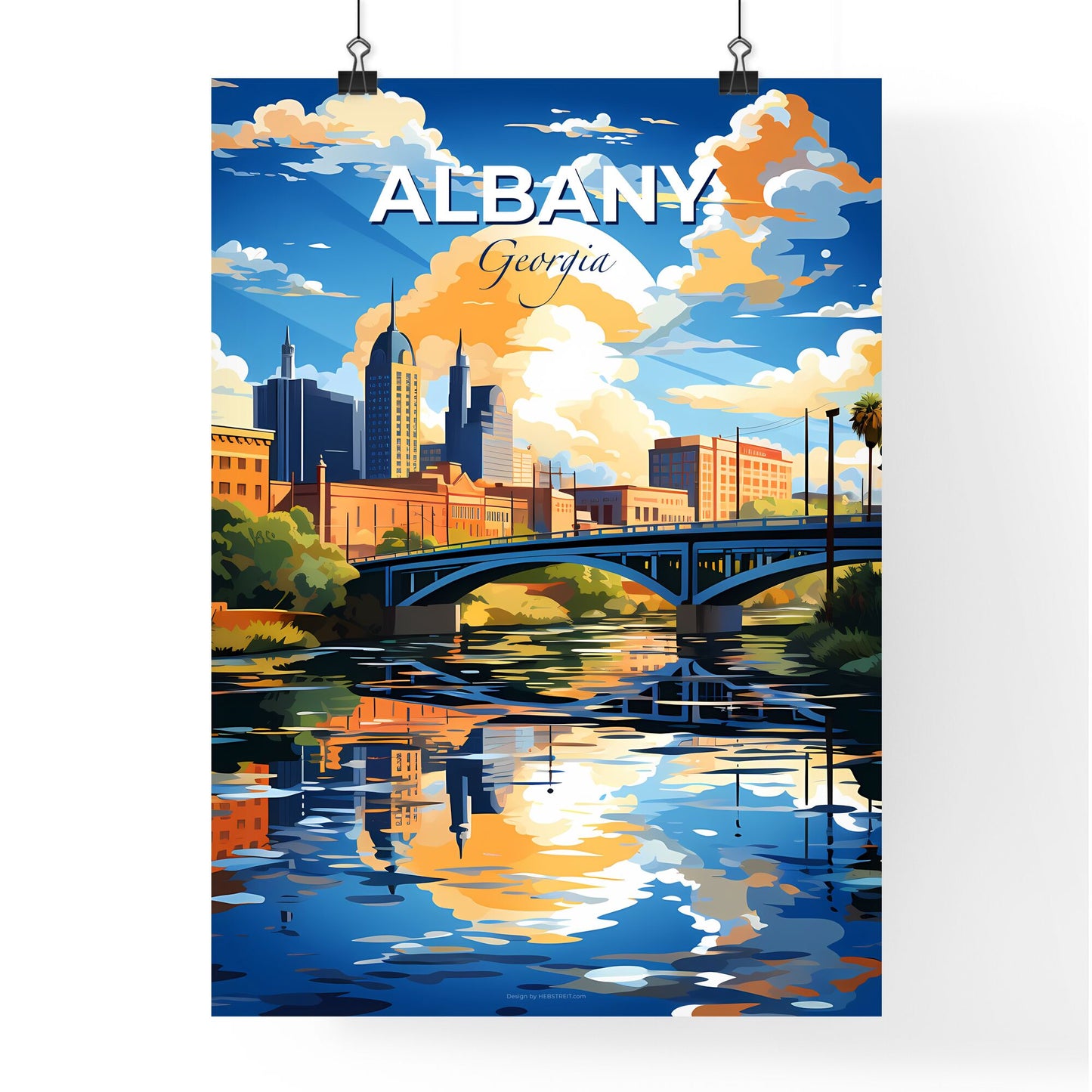 Albany, Georgia, A Poster of a bridge over a river with buildings and trees Default Title