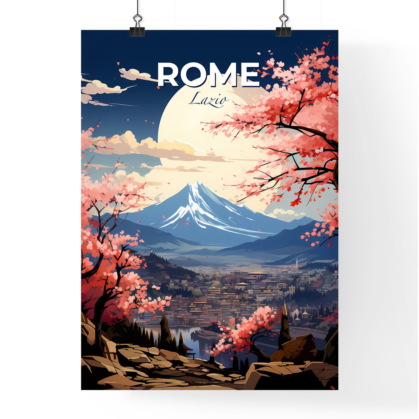 Rome, Lazio, A Poster of a landscape with a mountain and trees Default Title