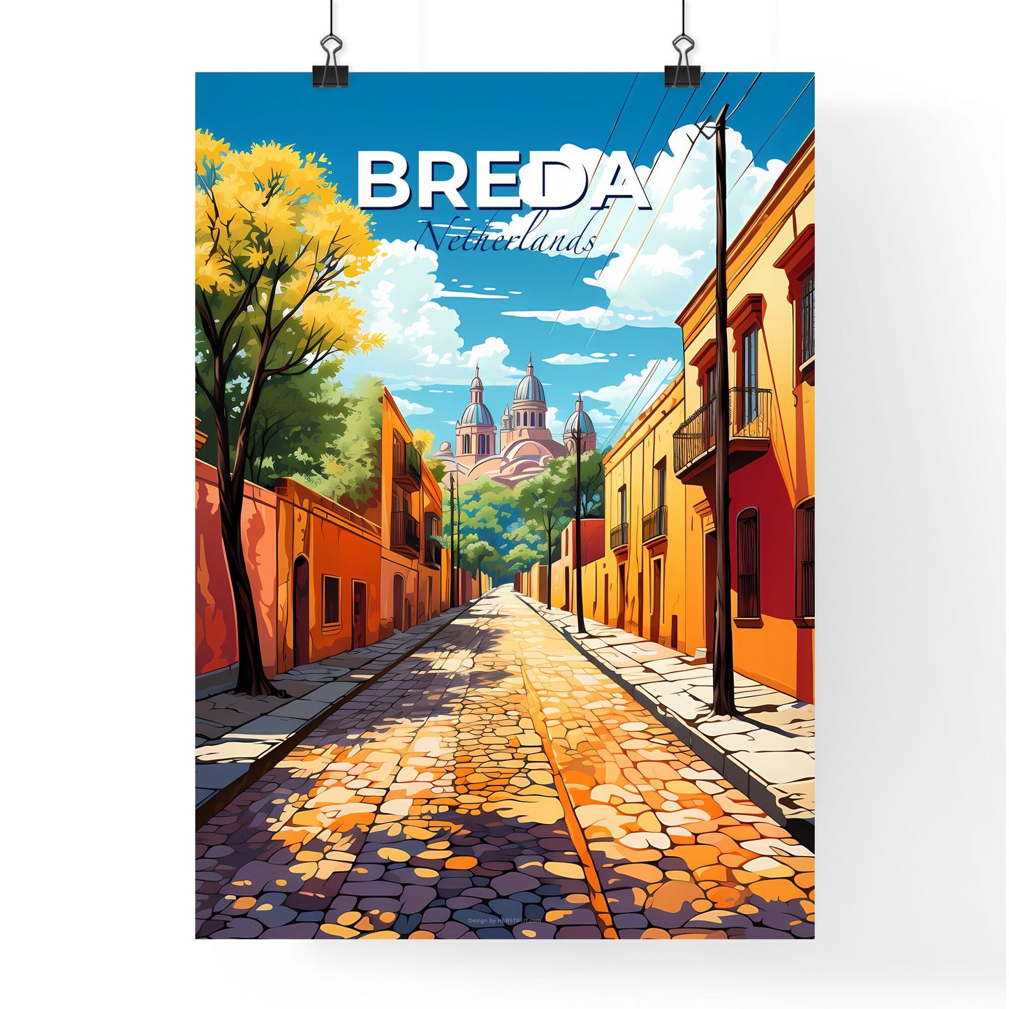 Breda, Netherlands, A Poster of a street with buildings and trees Default Title