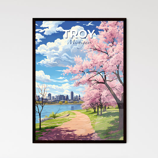 Troy, Michigan, A Poster of a path with pink trees and a city in the background Default Title