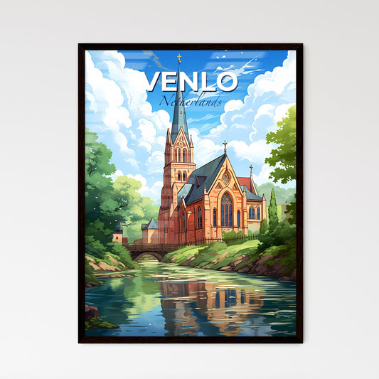 Venlo, Netherlands, A Poster of a church with a bridge over a river Default Title