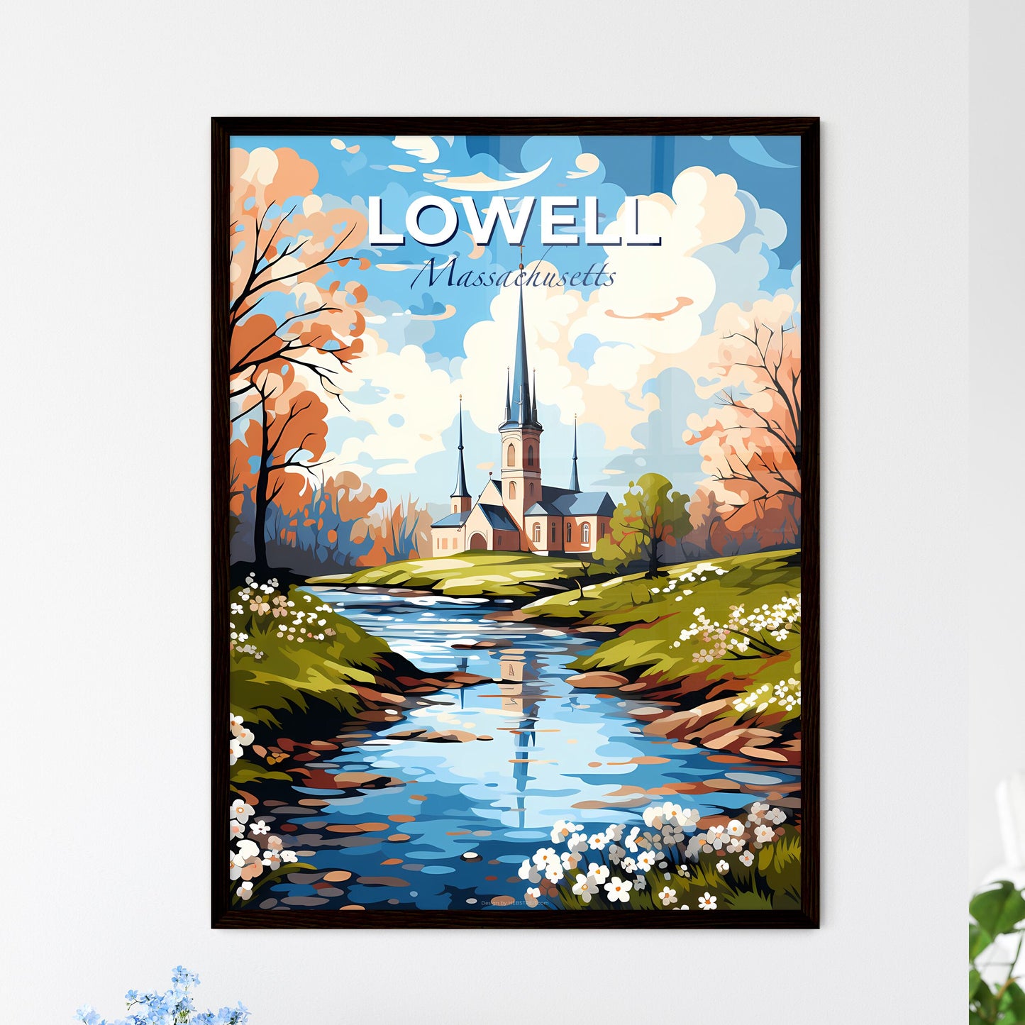 Lowell, Massachusetts, A Poster of a painting of a church by a river Default Title