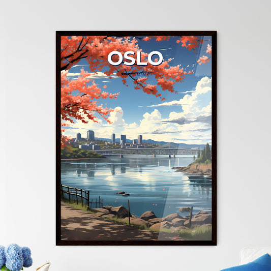 Oslo, Norway, A Poster of a river with a bridge and trees Default Title