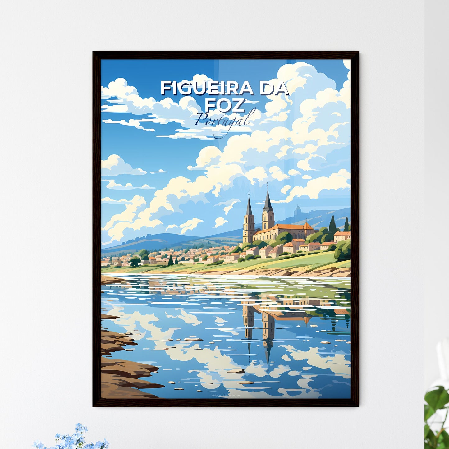 Figueira Da Foz, Portugal, A Poster of a river with a town and buildings Default Title