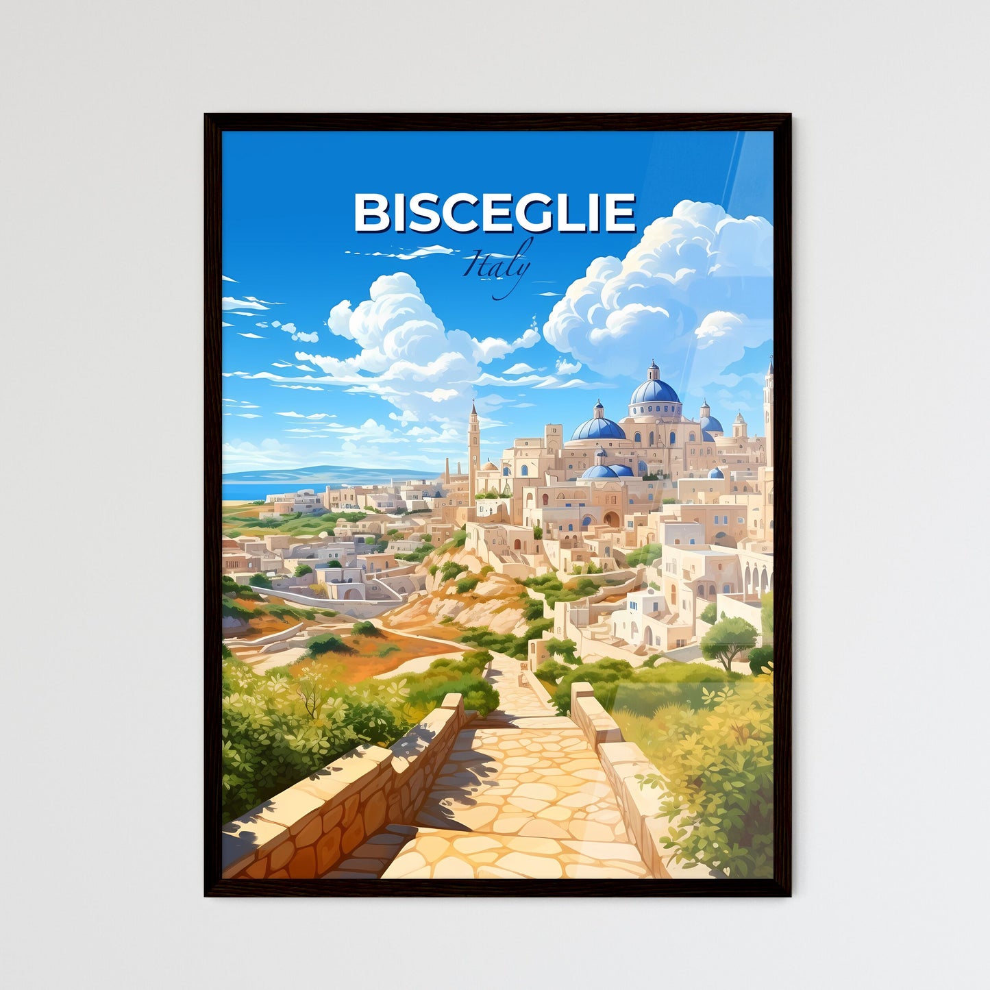 Bisceglie, Italy, A Poster of a city with a blue domed roof Default Title