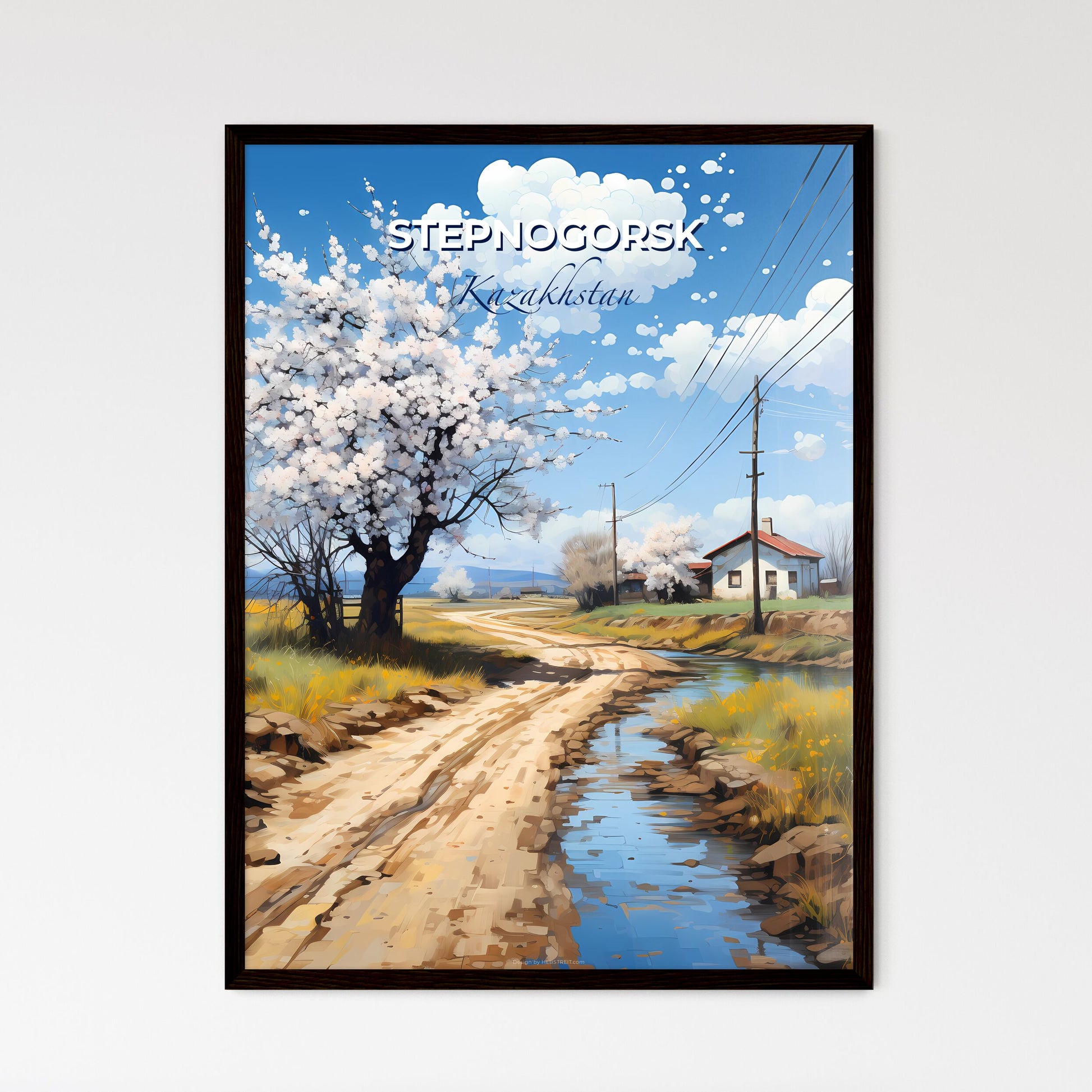 Stepnogorsk, Kazakhstan, A Poster of a dirt road with a tree and a house in the background Default Title