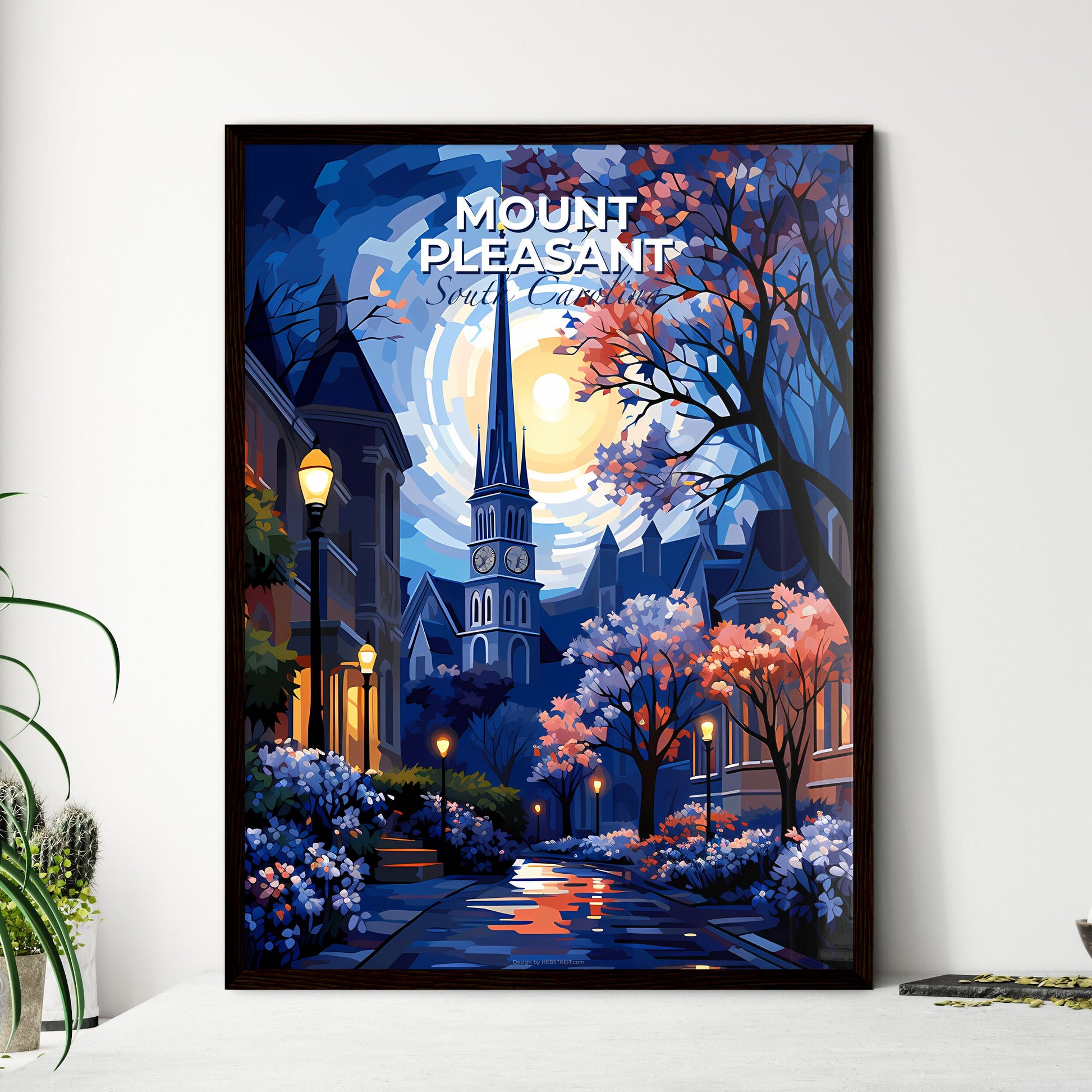 Mount Pleasant, South Carolina, A Poster of a painting of a church with a clock tower in the background Default Title