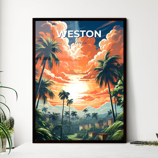 Weston, Florida, A Poster of a landscape of a tropical forest with palm trees and buildings Default Title