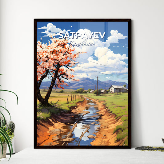 Satpayev, Kazakhstan, A Poster of a tree with pink flowers next to a stream of water Default Title
