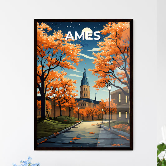 Ames, Iowa, A Poster of a road with orange trees and a building in the background Default Title