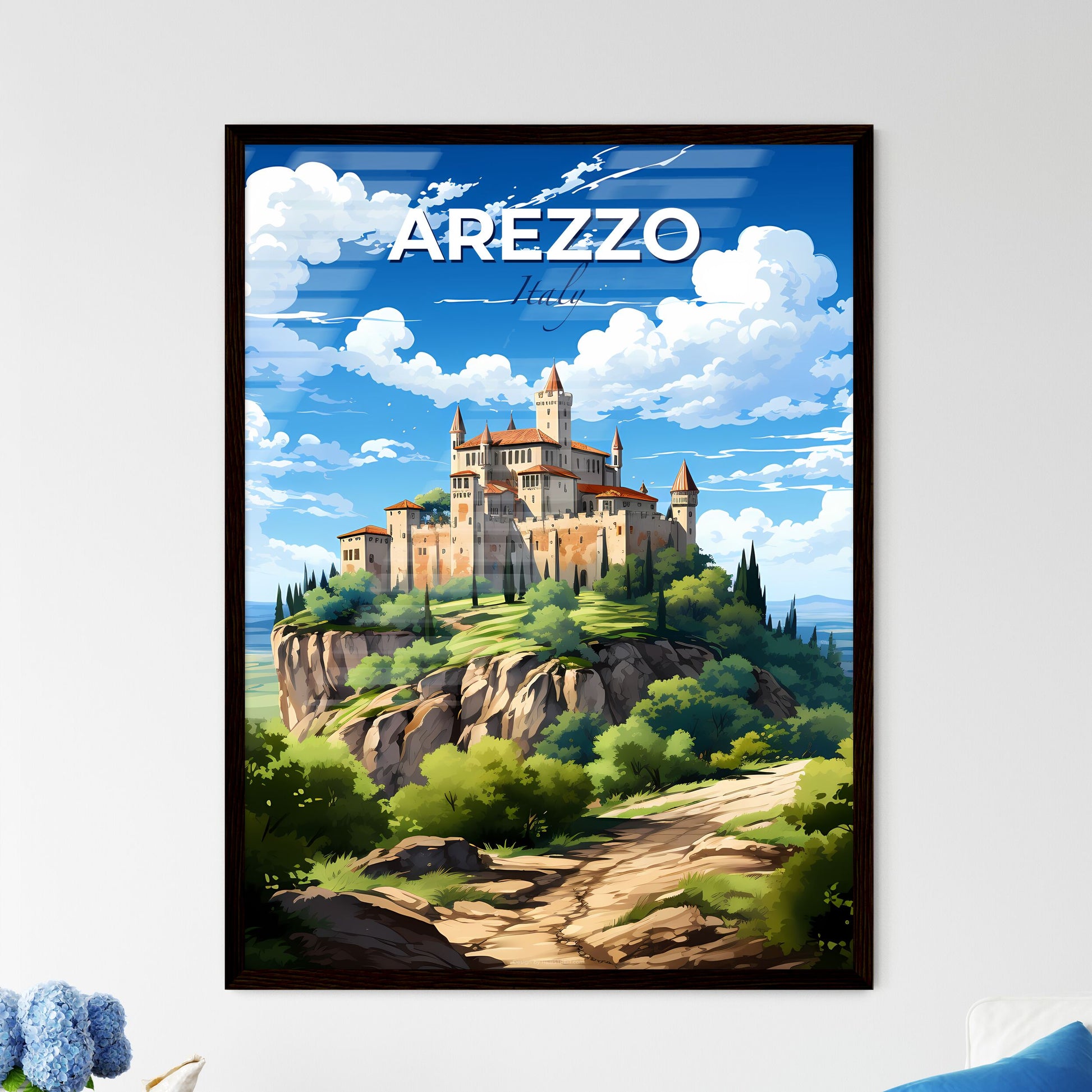 Arezzo, Italy, A Poster of a castle on a hill with Edinburgh Castle in the background Default Title
