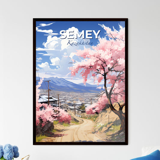 Semey, Kazakhstan, A Poster of a road with pink flowers on it Default Title