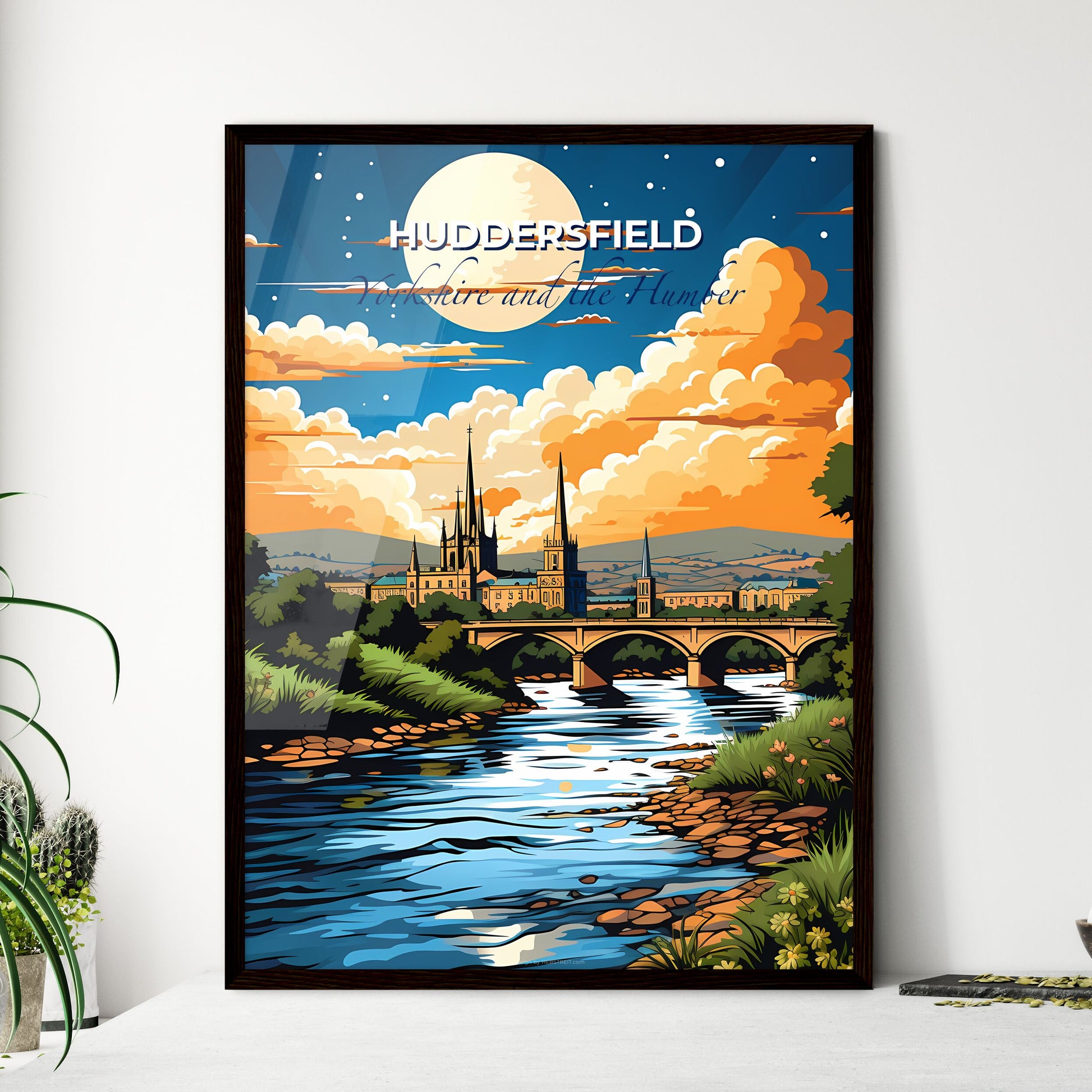 Huddersfield, Yorkshire and the Humber, A Poster of a bridge over a river with a castle and trees Default Title