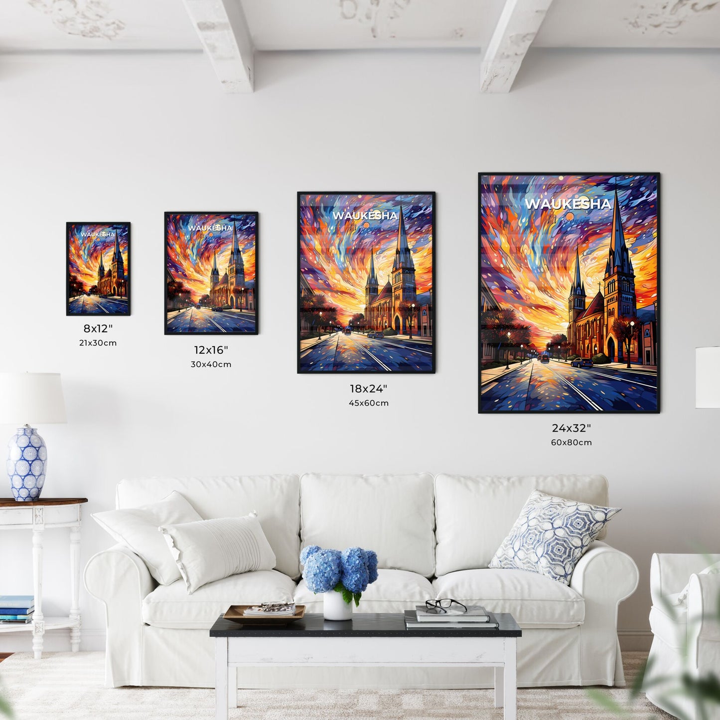 Waukesha, Wisconsin, A Poster of a colorful sky over a church Default Title