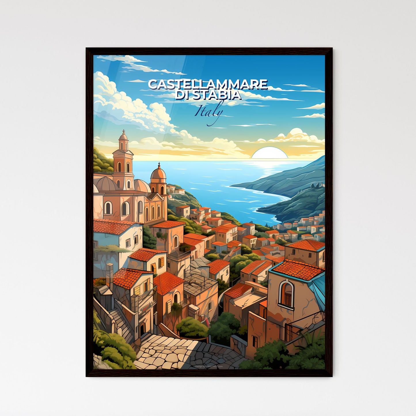 Castellammare Di Stabia, Italy, A Poster of a landscape of a town with a body of water and a sunny day Default Title