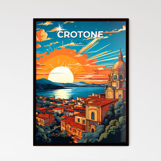 Crotone, Italy, A Poster of a city with a large dome and a body of water with the sun behind it Default Title