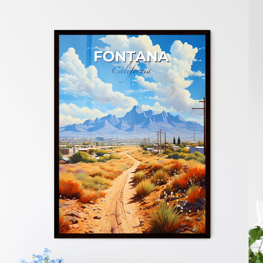 Fontana, California, A Poster of a dirt road through a desert landscape with mountains in the background Default Title