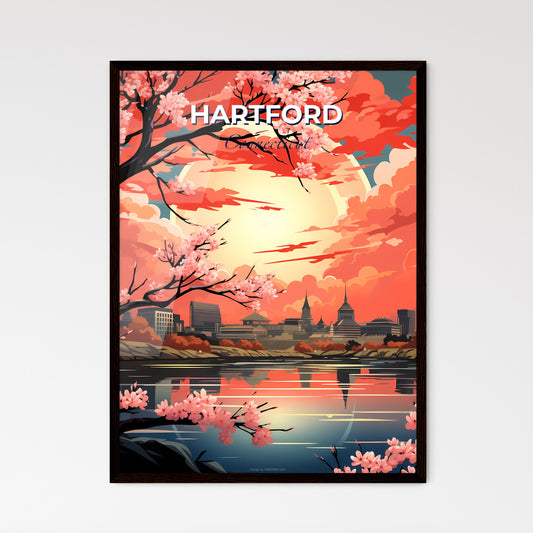Hartford, Connecticut, A Poster of a painting of a city with a river and trees Default Title