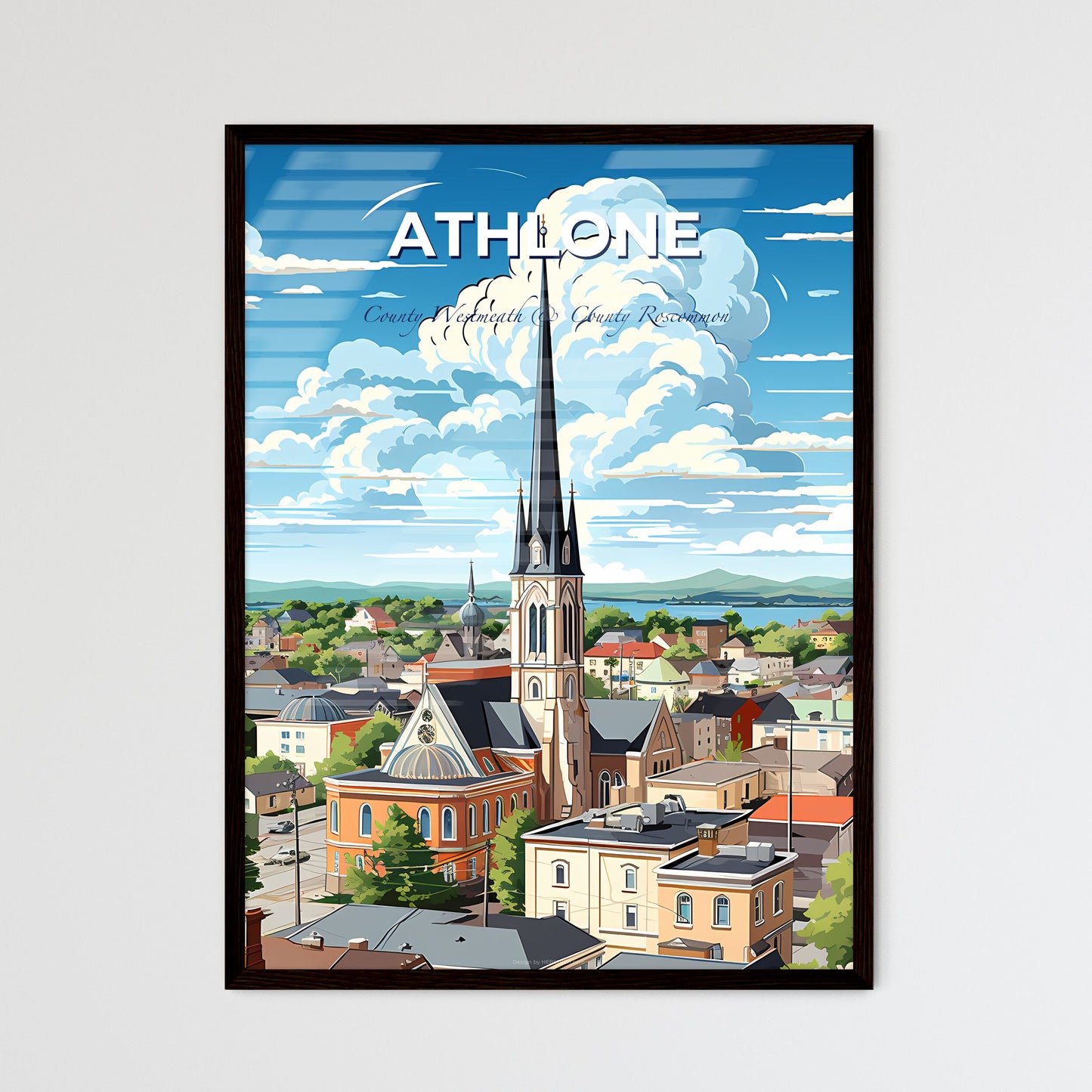 Athlone, County Westmeath & County Roscommon, A Poster of a church with a steeple in the middle of a city Default Title