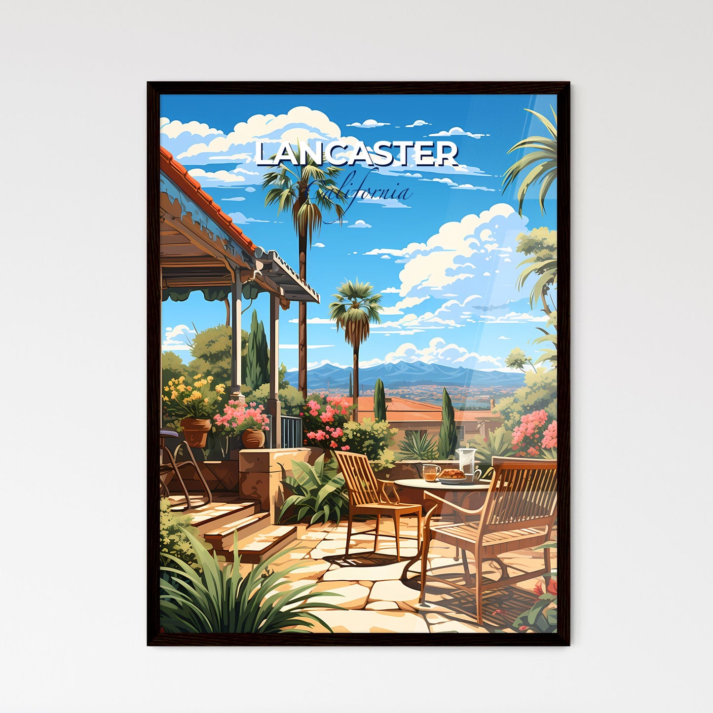 Lancaster, California, A Poster of a patio with chairs and a table in front of a house Default Title
