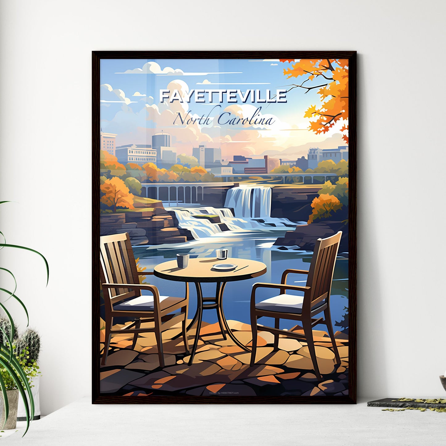 Fayetteville, North Carolina, A Poster of a table and chairs by a waterfall Default Title