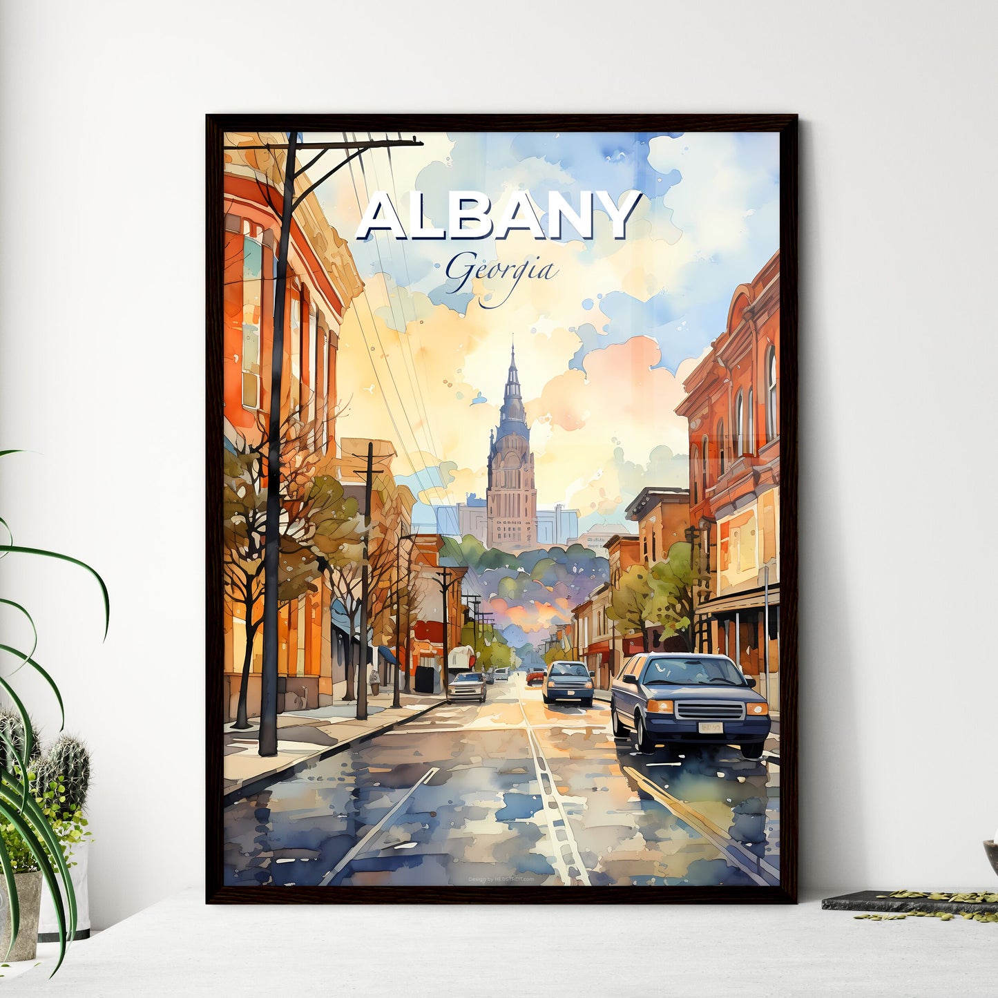 Albany, Georgia, A Poster of a watercolor of a street with cars and buildings Default Title