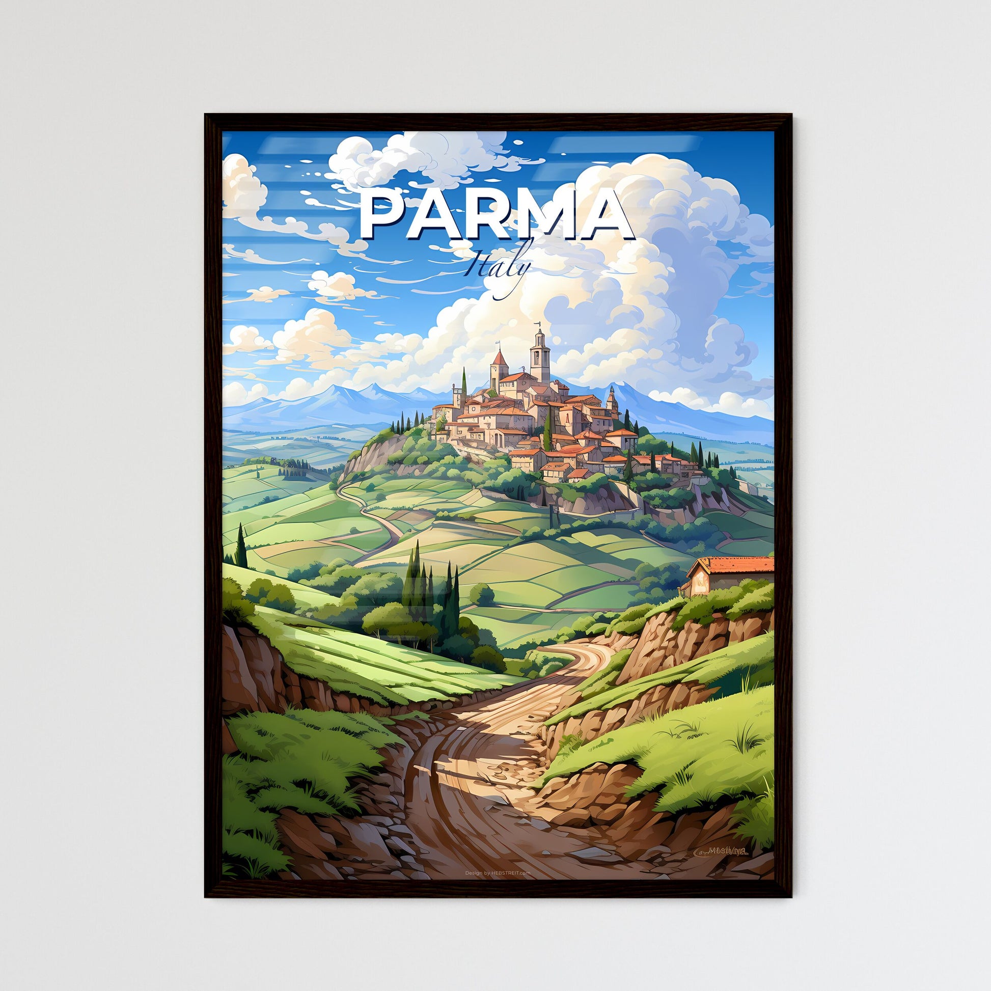 Parma, Italy, A Poster of a landscape with a road and a town on top of it Default Title