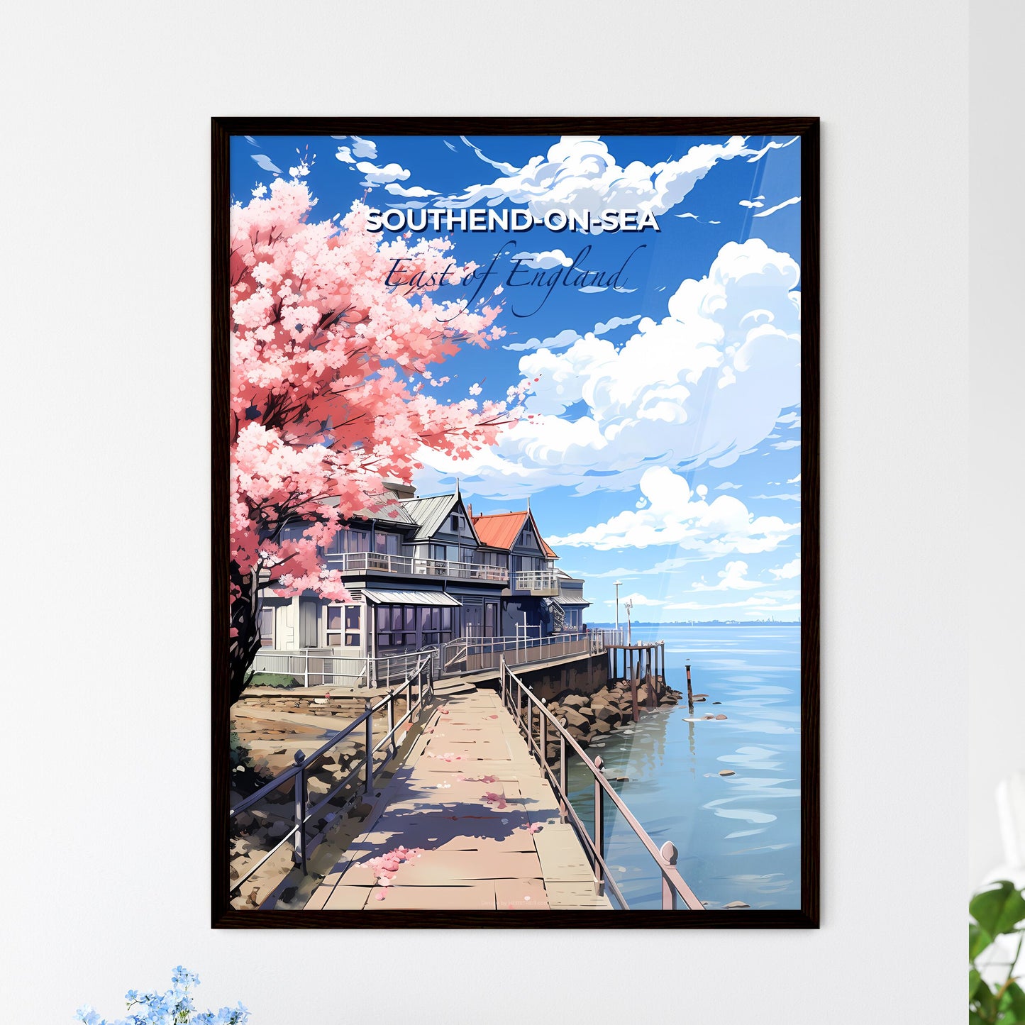 Southend-On-Sea, East of England, A Poster of a house with pink flowers on the side of a body of water Default Title