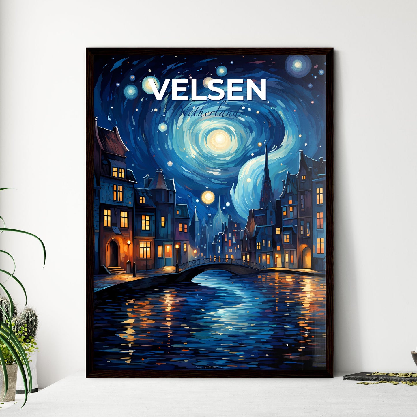 Velsen, Netherlands, A Poster of a water way with a bridge and buildings in the background Default Title
