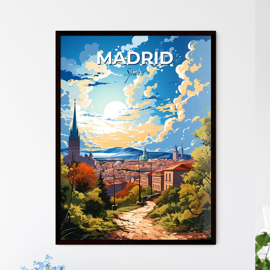 Madrid, Spain, A Poster of a landscape of a city with trees and buildings Default Title