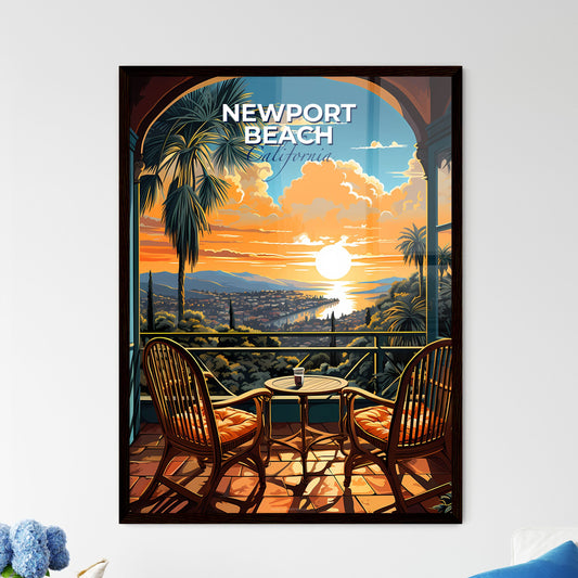 Newport Beach, California, A Poster of a table and chairs on a balcony overlooking a city Default Title